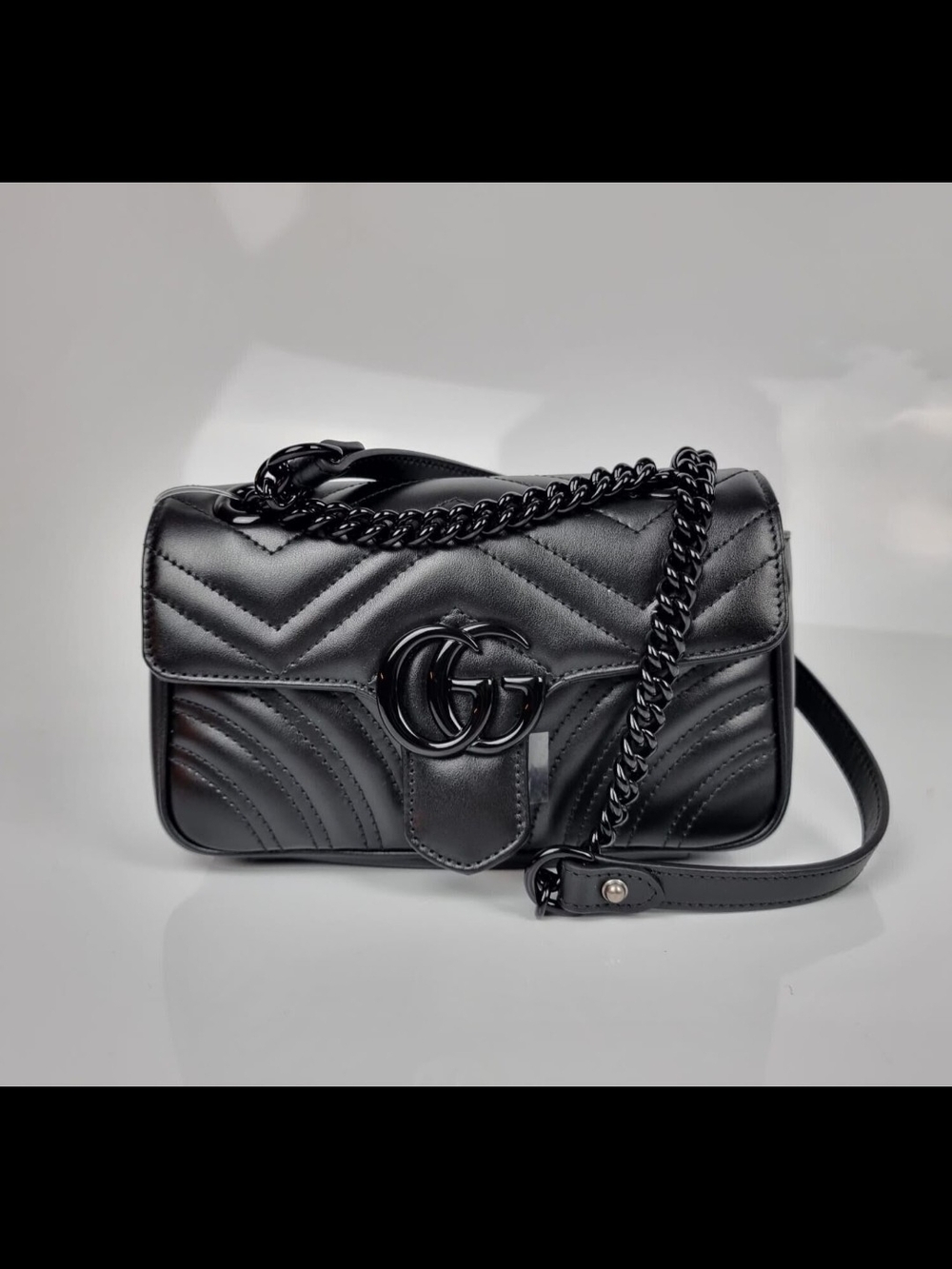 Gucci Black Quilted GG Marmont Crossbody with Chain Strap - Picture 1 of 6